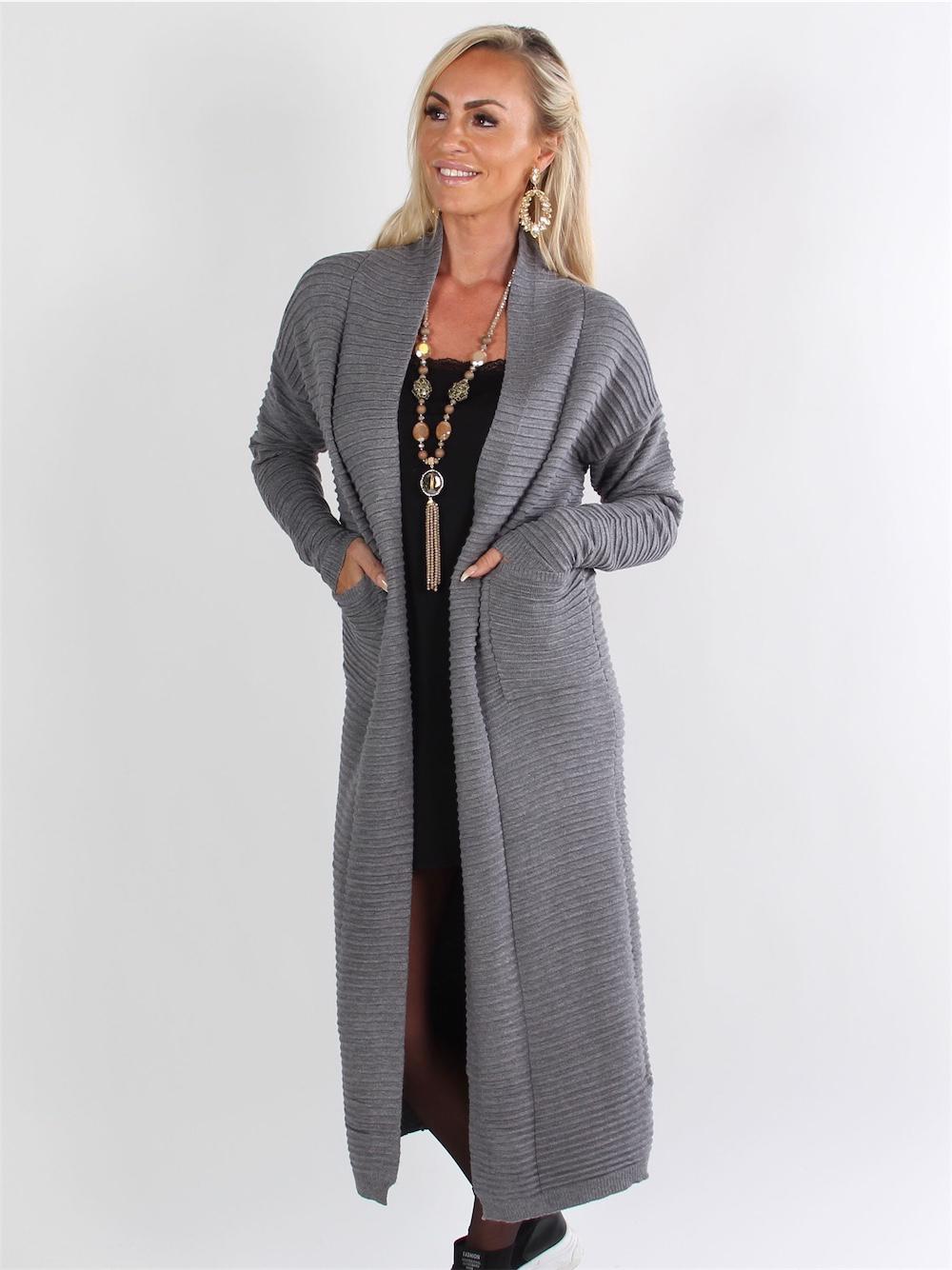 Torino - Armygrøn lang cardigan i blødt stof med rib